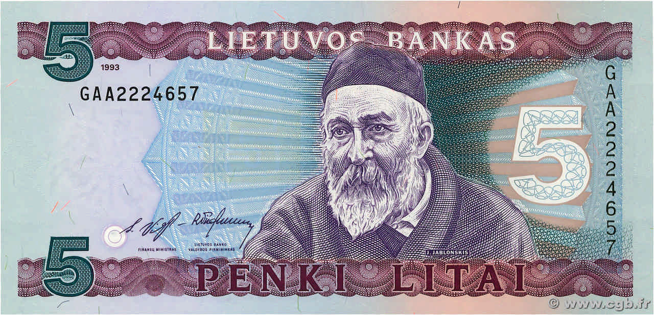 5 Litai LITUANIE  1993 P.55a NEUF