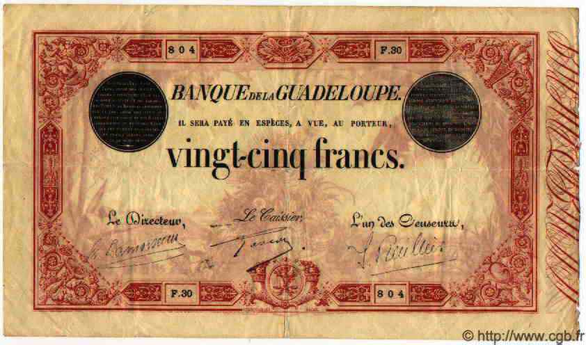 25 Francs rouge GUADELOUPE  1874 P.08 pr.TTB