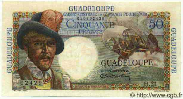 50 Francs Belain d Esnambuc GUADELOUPE  1946 P.34 VF