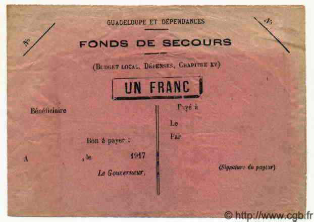 1 Franc Non émis GUADELOUPE  1917  TTB