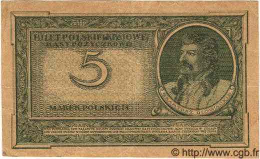 5 Marek POLAND  1919 P.020b VF