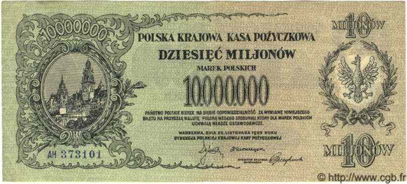 10 Millions Marek POLOGNE  1923 P.039 TTB+