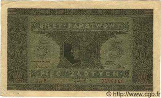 5 Zlotych POLEN  1926 P.049 fVZ