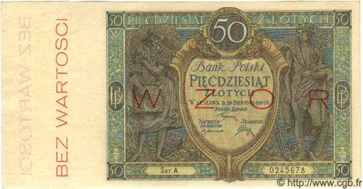 50 Zlotych Spécimen POLONIA  1925 P.064s q.FDC