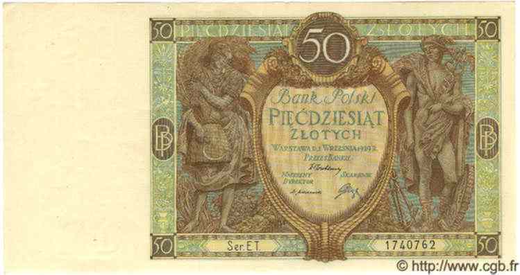 50 Zlotych POLOGNE  1929 P.071 pr.NEUF