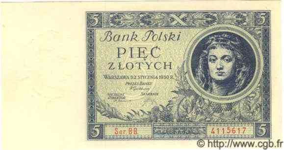 5 Zlotych POLOGNE  1930 P.072 NEUF
