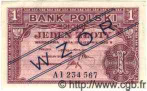 1 Zloty Spécimen POLONIA  1939 P.079s SC+