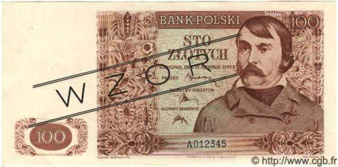 100 Zlotych Spécimen POLOGNE  1939 P.085s pr.NEUF