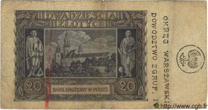 20 Zlotych POLOGNE  1944 P.095 TB