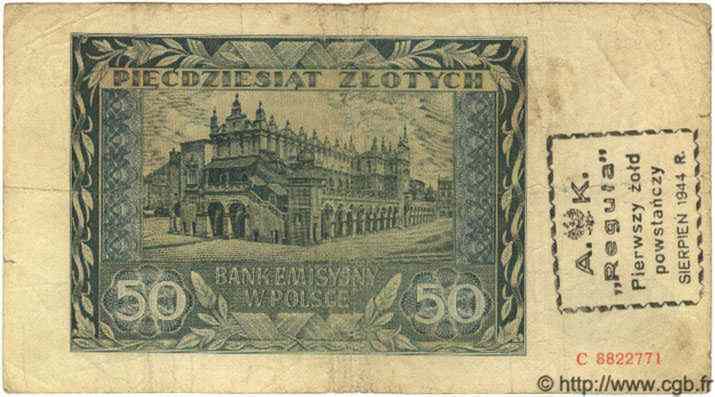 50 Zlotych POLOGNE  1944 P.102 TB
