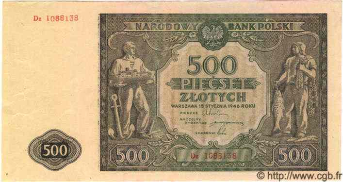 500 Zlotych  POLOGNE  1946 P.121 TTB+