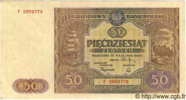 50 Zlotych POLOGNE  1946 P.128 SPL