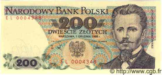 200 Zlotych POLAND  1988 P.144c UNC