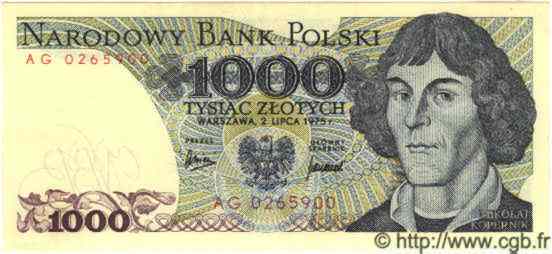 1000 Zlotych POLONIA  1975 P.146a SC+