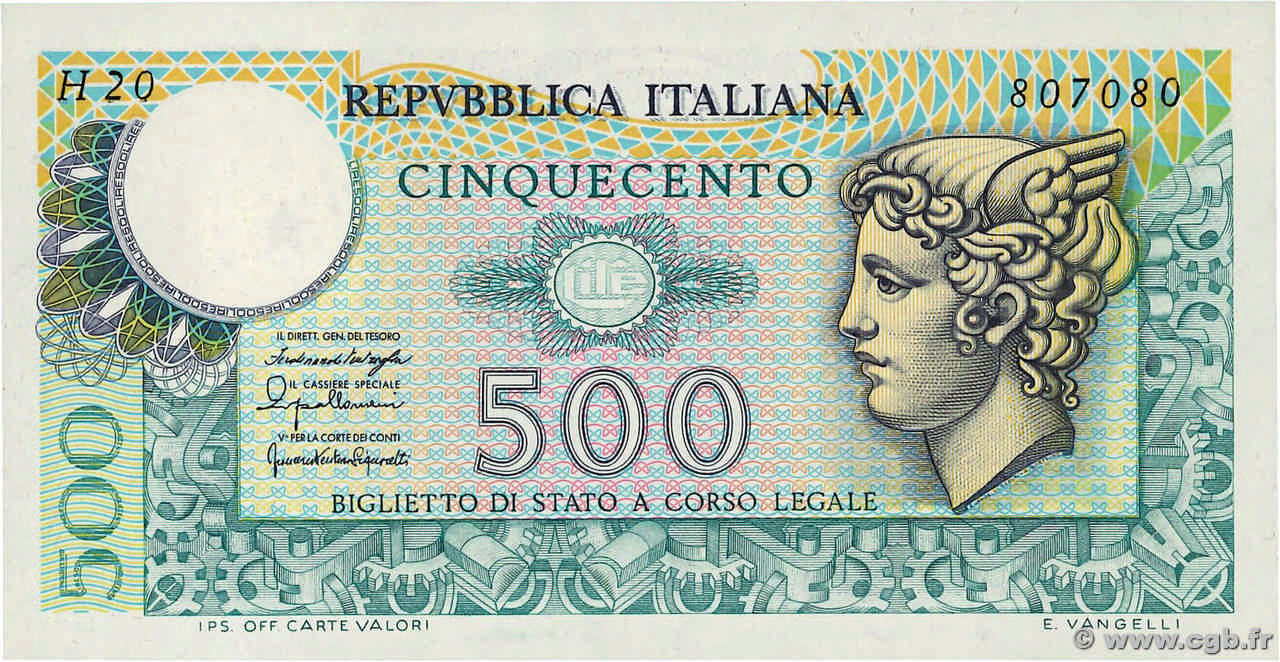 500 Lire ITALY 1976 P.095 b02_1045 Банкноты