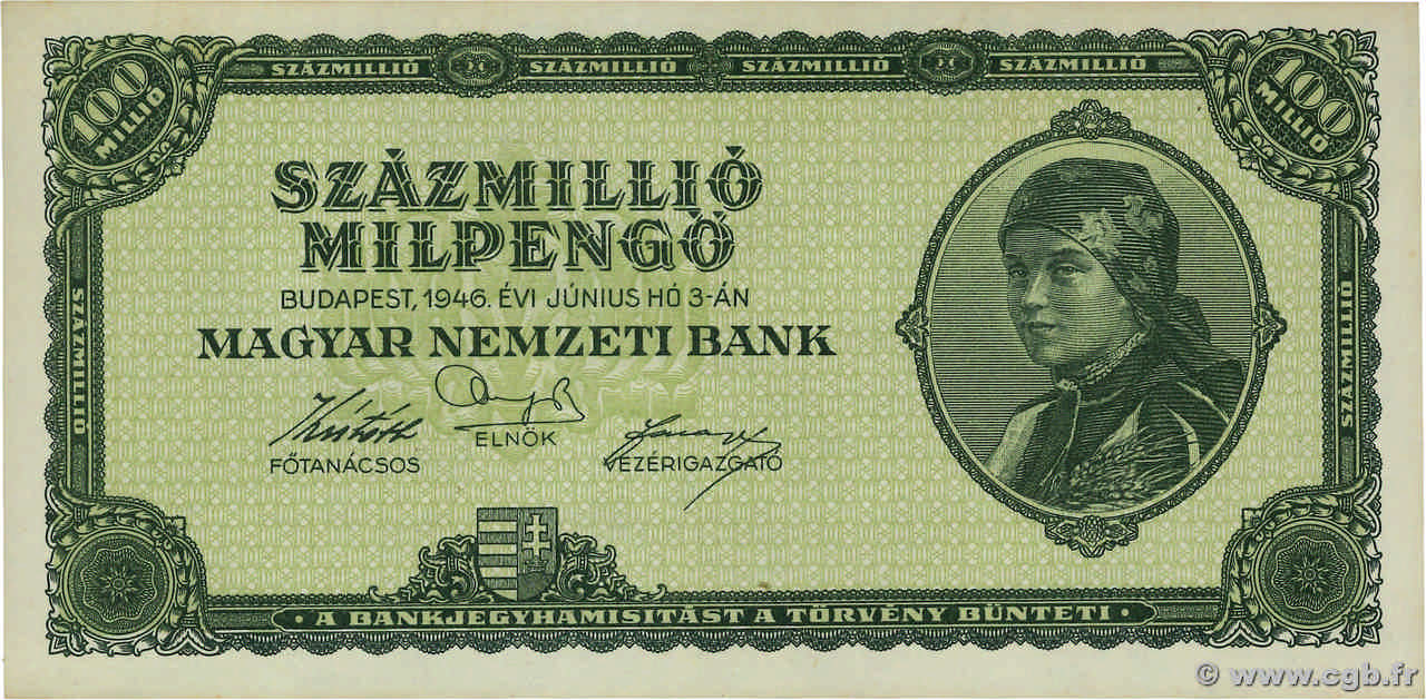 100 Millions Milpengo HUNGARY  1946 P.130 UNC