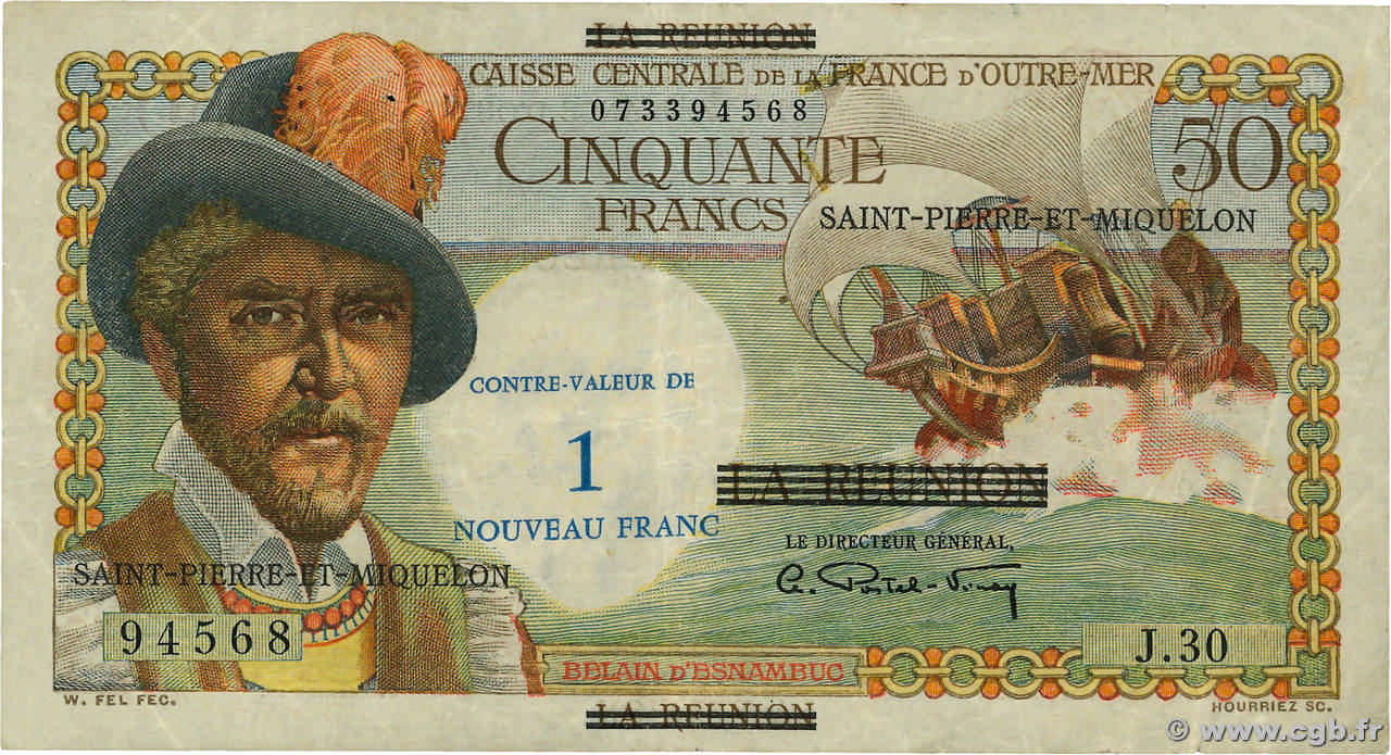 1 NF sur 50 Francs Belain d Esnambuc SAINT PIERRE ET MIQUELON  1960 P.30b TTB