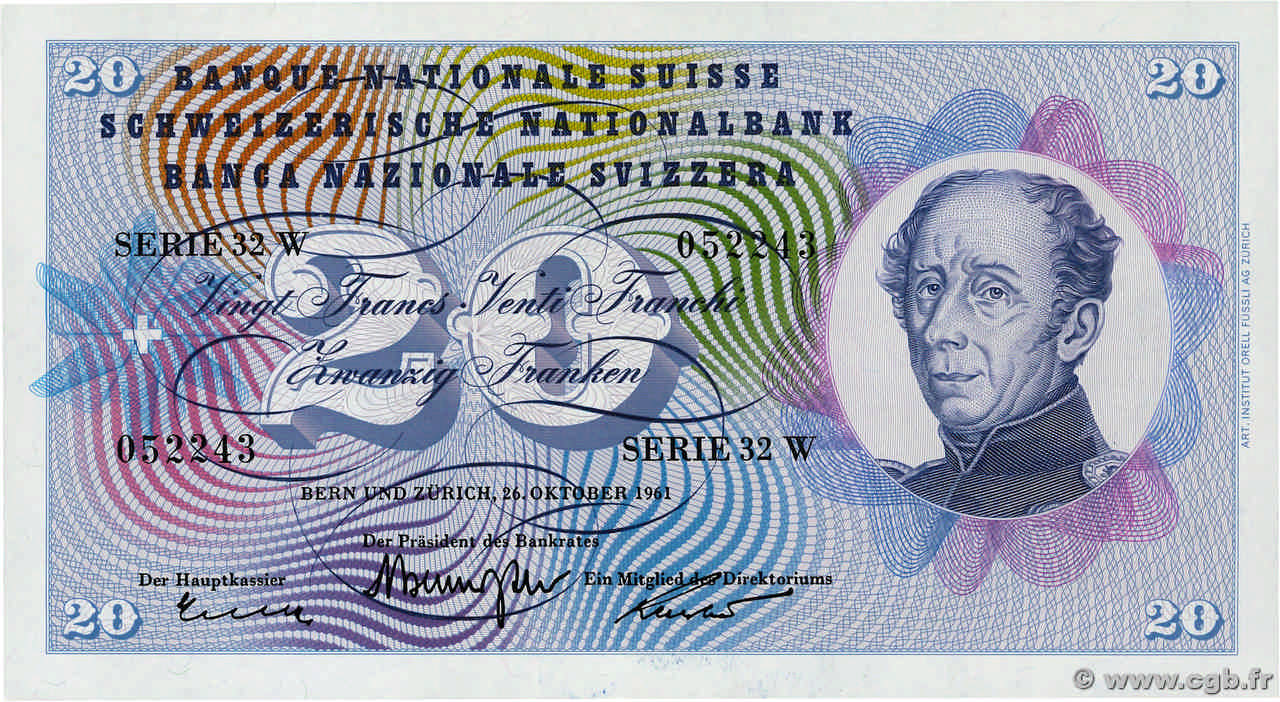20 Francs SUISSE  1961 P.46i NEUF