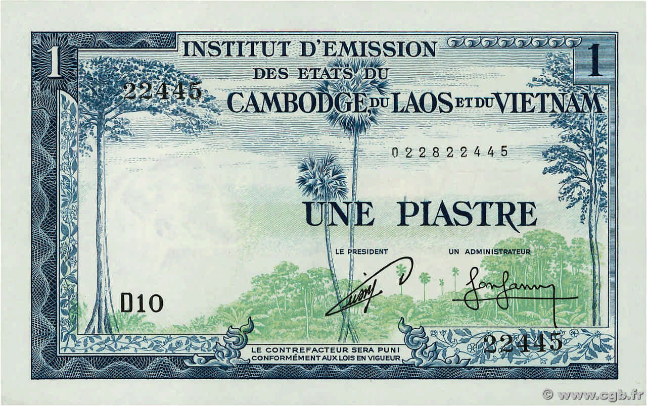 1 Piastre - 1 Riel FRANZÖSISCHE-INDOCHINA  1954 P.094 ST