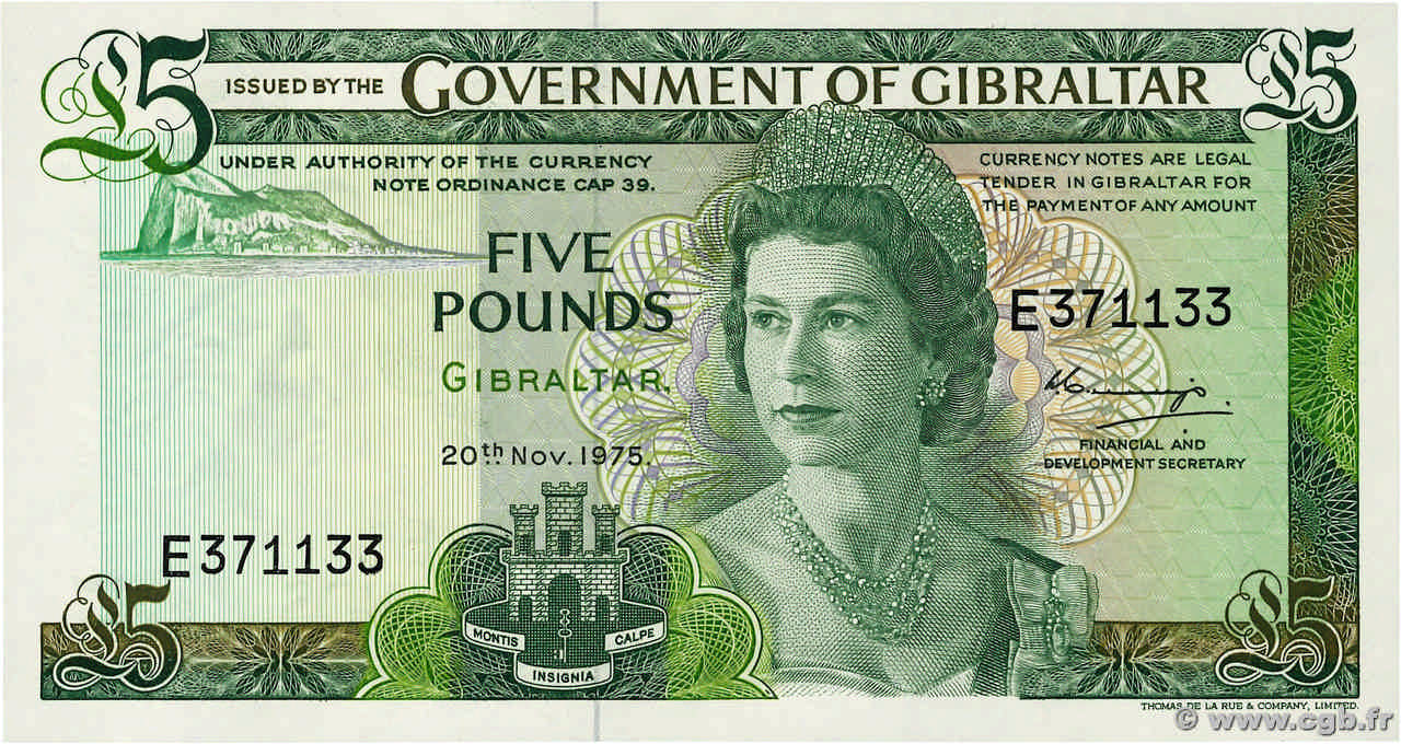 5 Pounds GIBRALTAR  1975 P.21a fST+