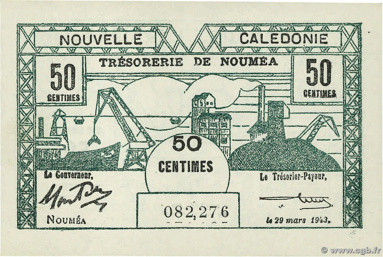 50 Centimes NEW CALEDONIA  1943 P.54 UNC