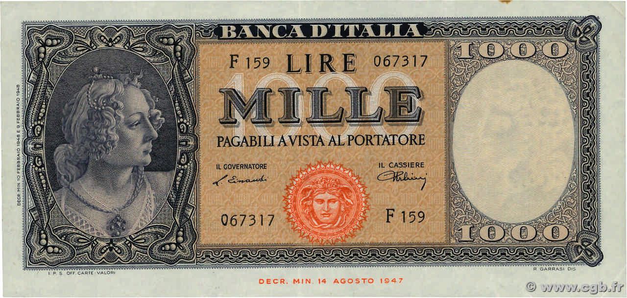 1000 Lire ITALIE  1948 P.088a TTB