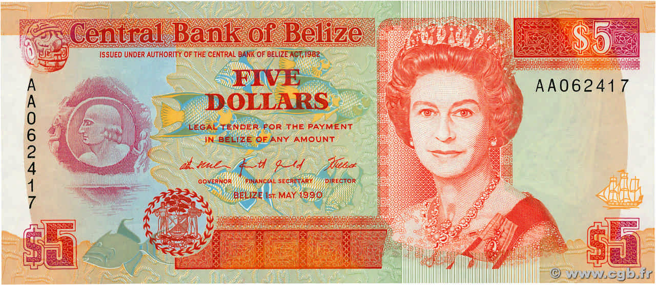 5 Dollars BELIZE  1990 P.53a FDC