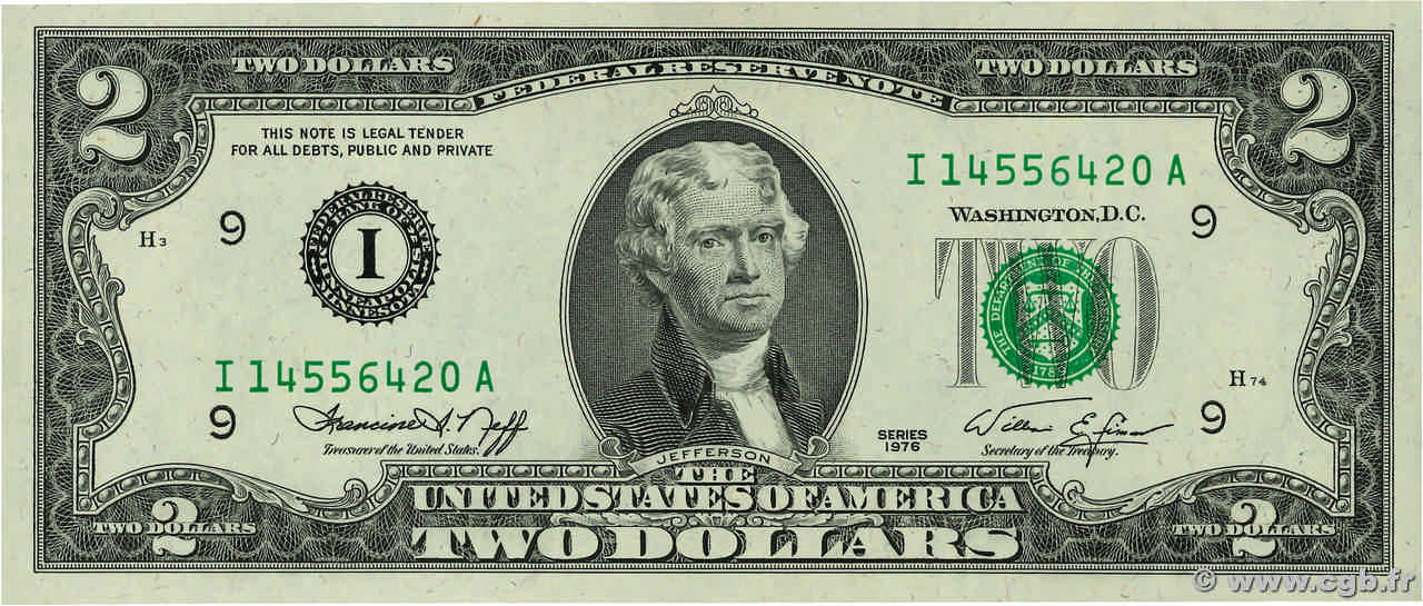 2 Dollars UNITED STATES OF AMERICA Minneapolis 1976 P.461 UNC