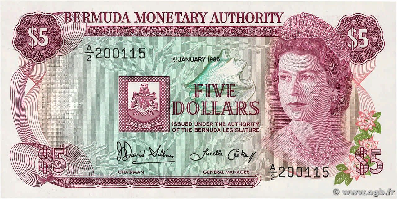 5 Dollars BERMUDA  1986 P.29c UNC