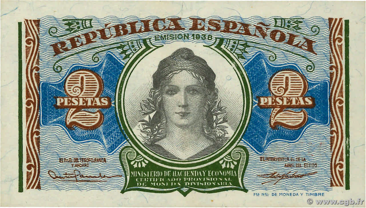 2 Pesetas ESPAGNE  1938 P.095 SPL