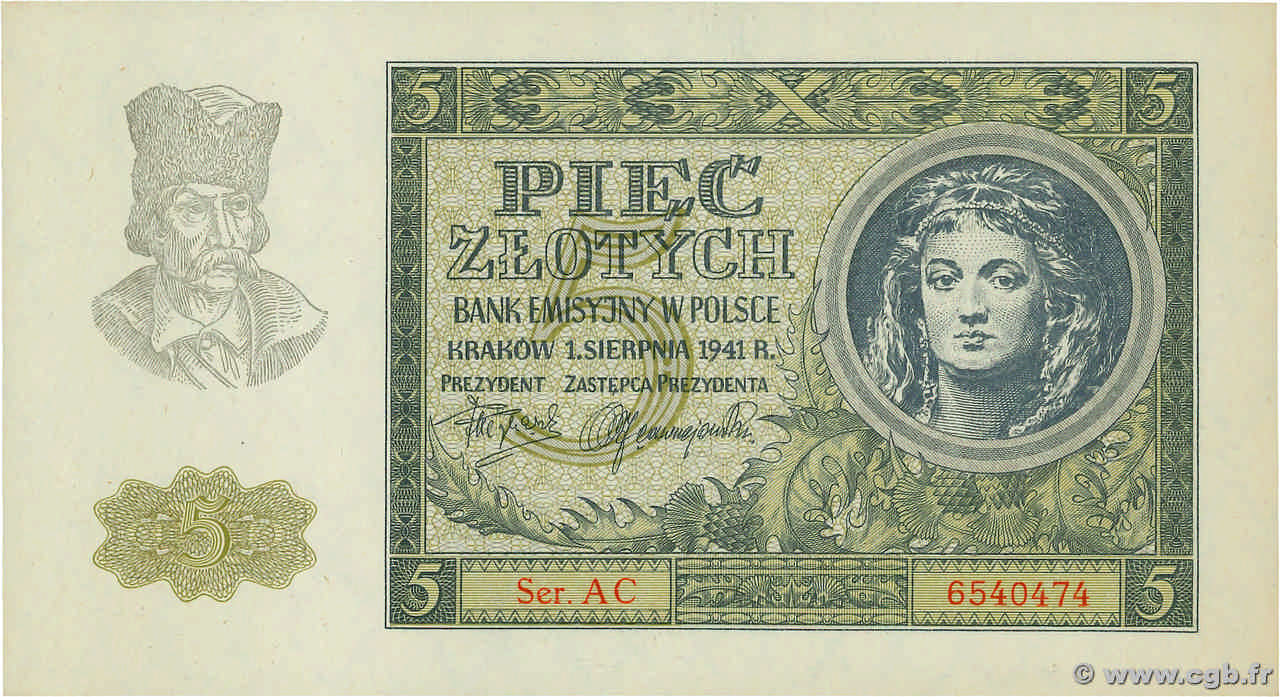 5 Zlotych POLOGNE  1941 P.101 NEUF