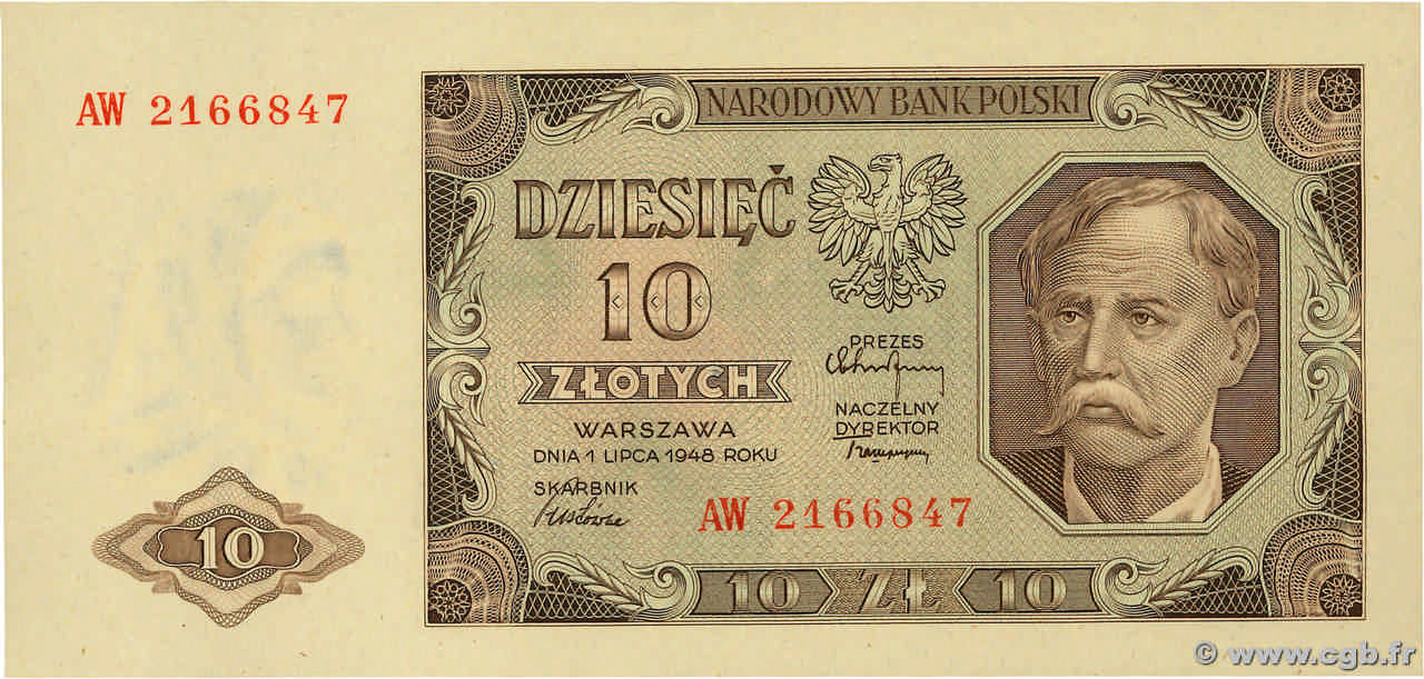 10 Zlotych POLOGNE  1948 P.136 NEUF