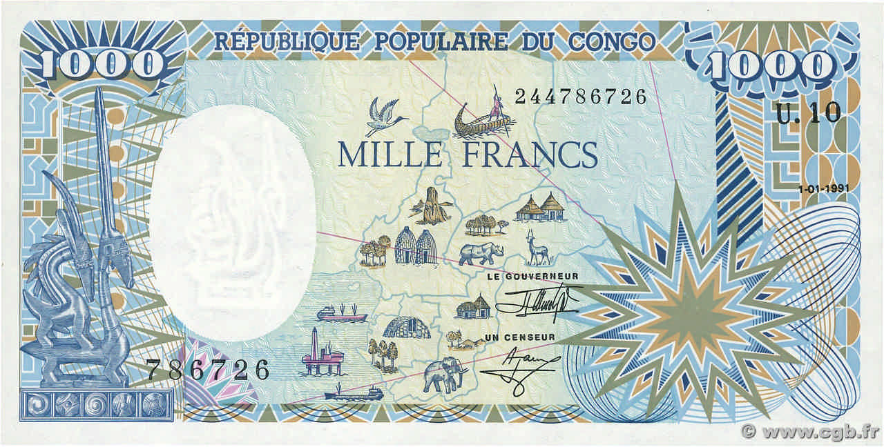 1000 Francs CONGO  1991 P.10c SUP+