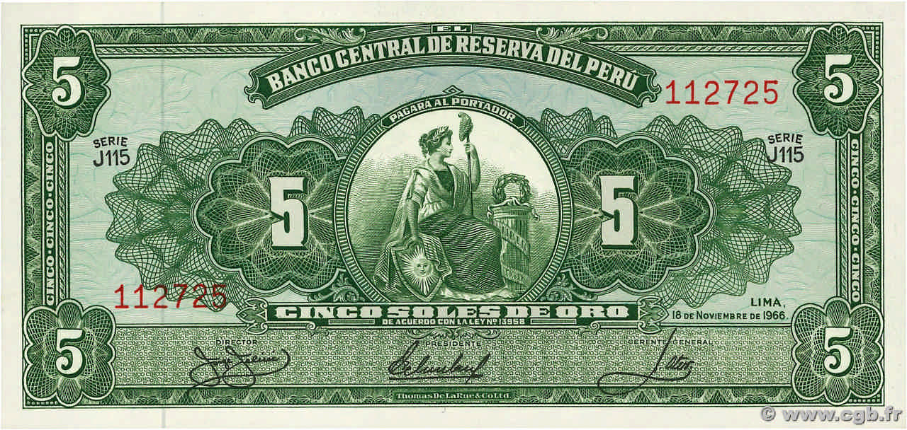 5 Soles de Oro PERU  1966 P.083 UNC