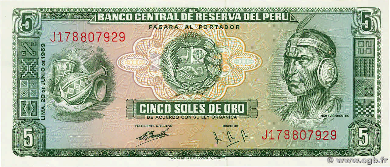 5 Soles de Oro PERU  1969 P.099a UNC
