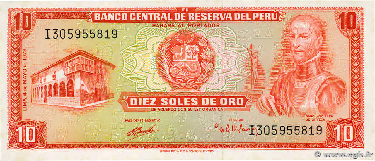 10 Soles de Oro PERú  1972 P.100c FDC