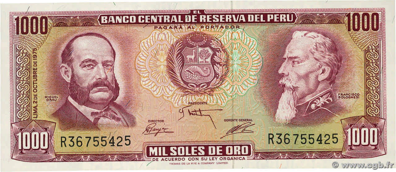 1000 Soles de Oro PERU  1975 P.111 UNC