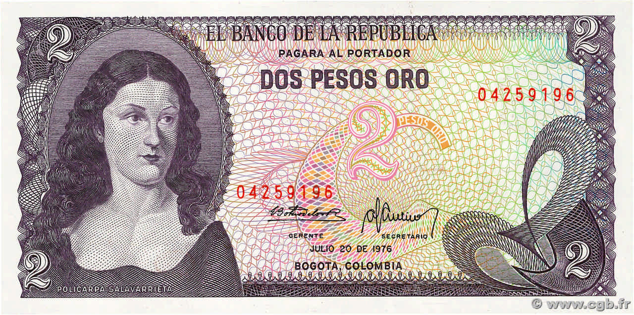 2 Pesos Oro COLOMBIA  1976 P.413b UNC-