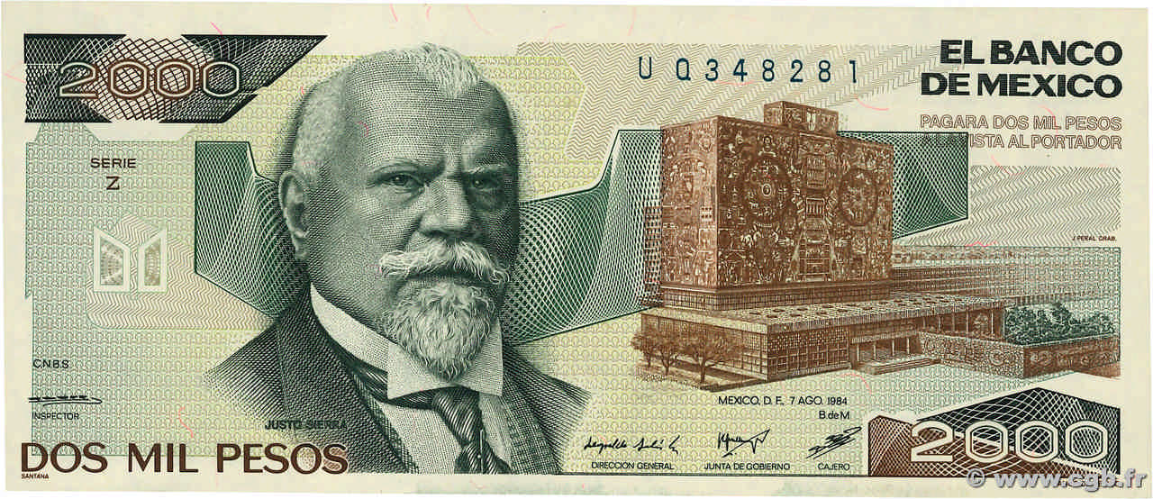 2000 Pesos MEXICO  1984 P.082a UNC