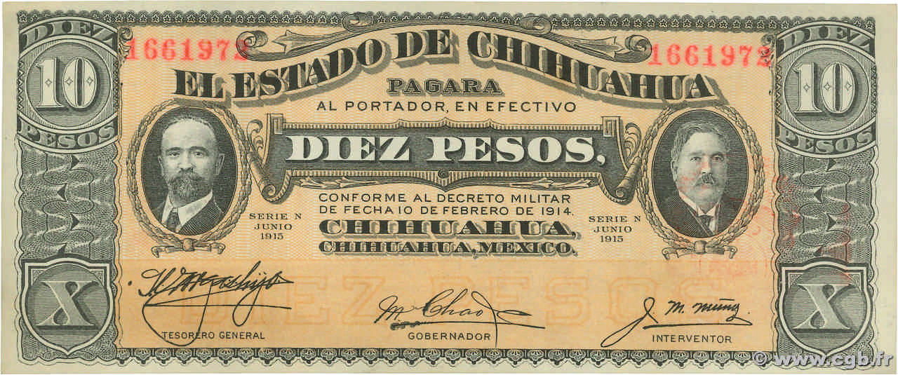 10 Pesos MEXICO  1915 PS.0535a UNC-