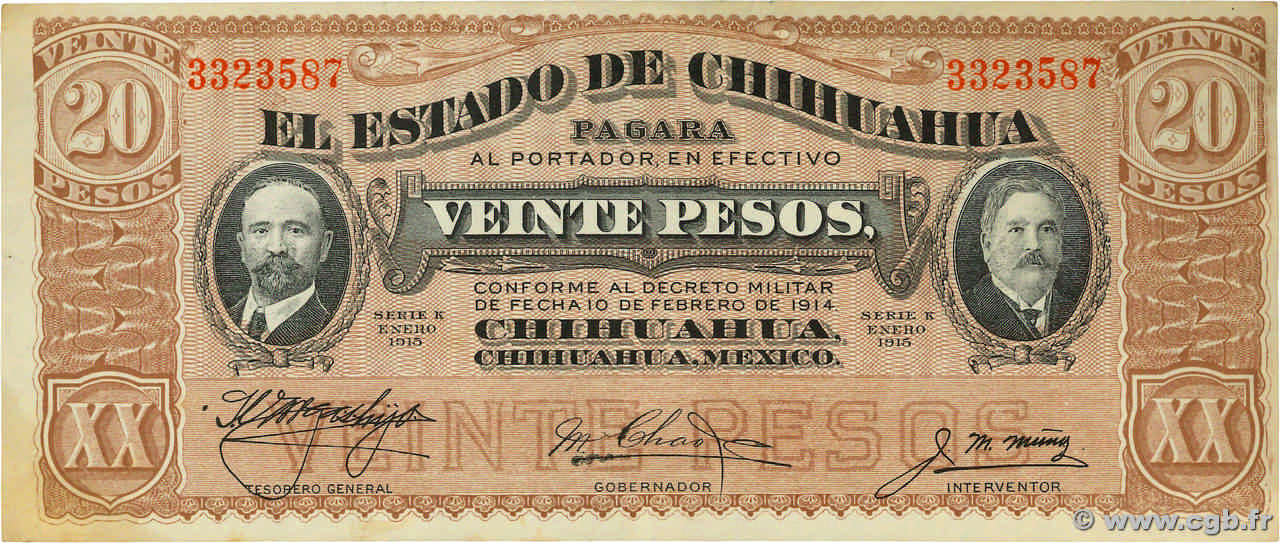 20 Pesos MEXICO  1915 PS.0537b XF+