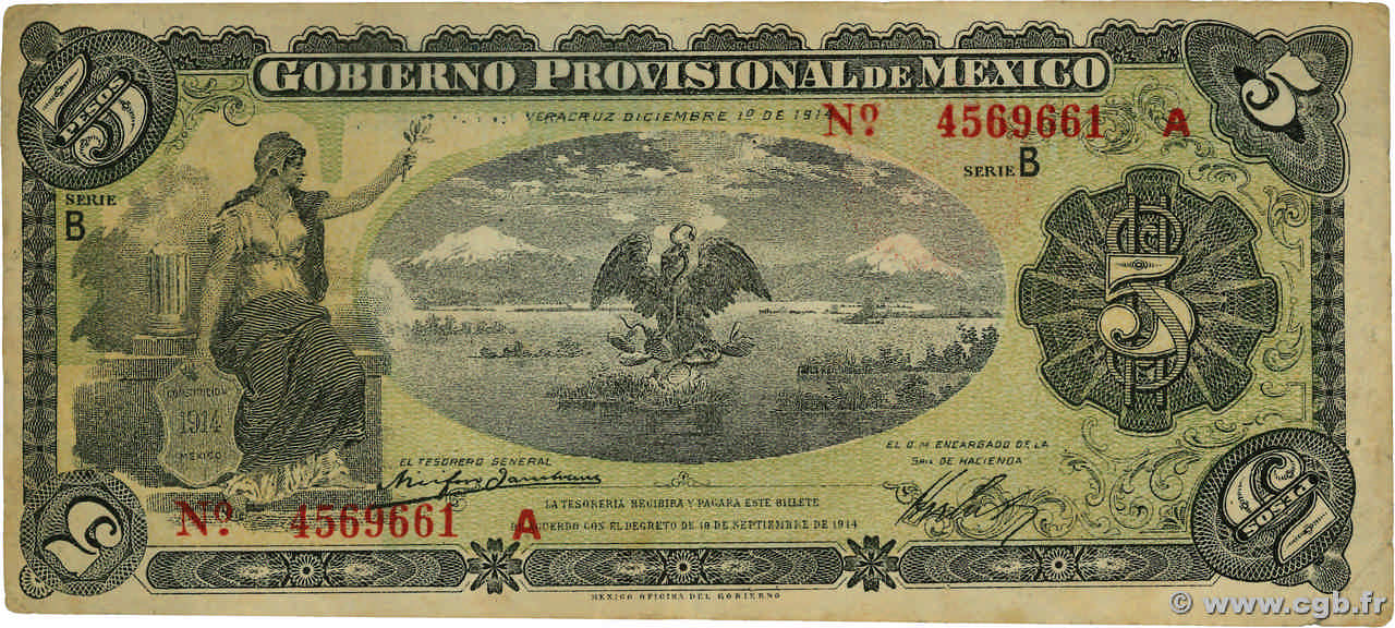 5 Pesos MEXICO Veracruz 1914 PS.1104a VF