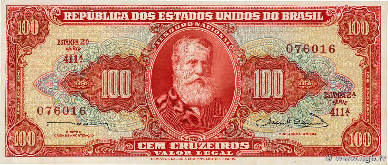100 Cruzeiros BRÉSIL  1963 P.180 SPL