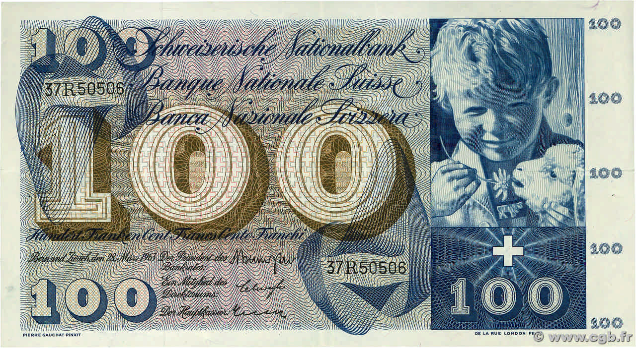 100 Francs SUISSE  1963 P.49e SUP