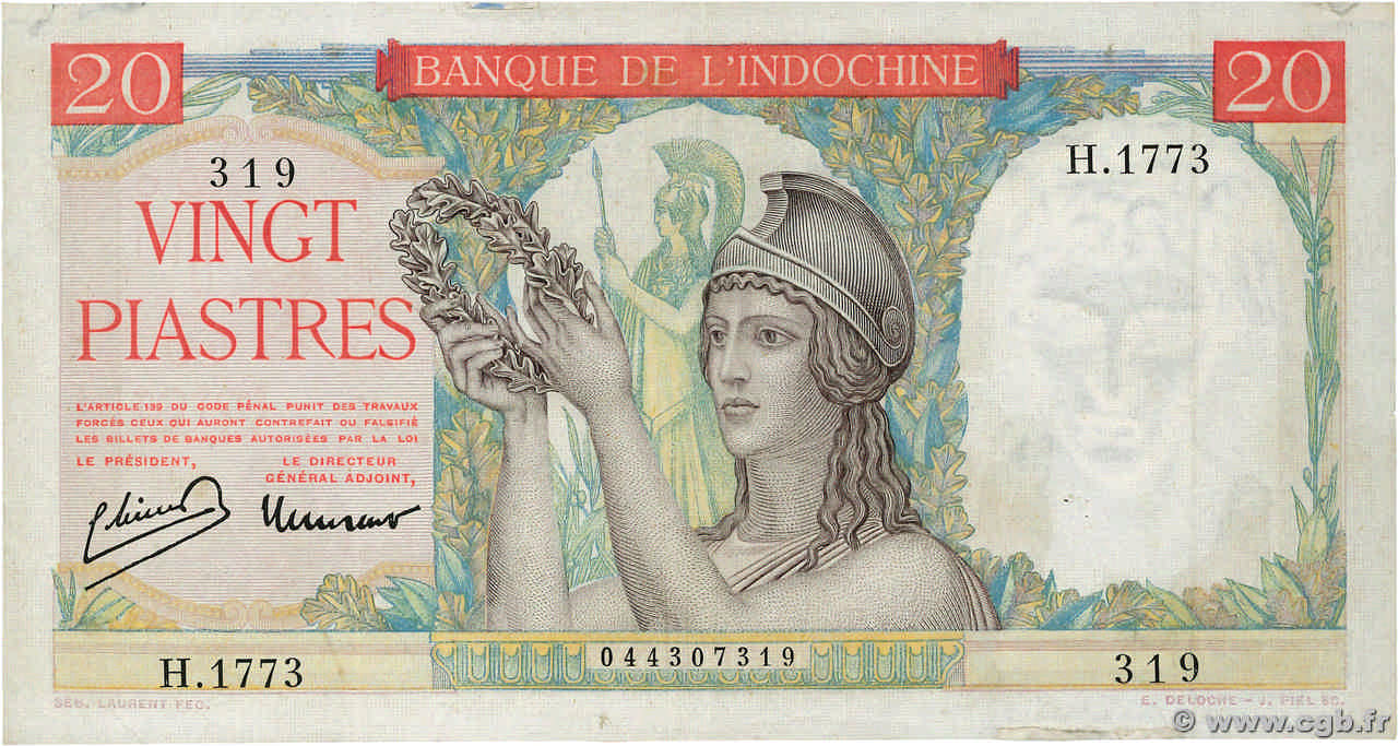20 Piastres FRENCH INDOCHINA  1949 P.081a F