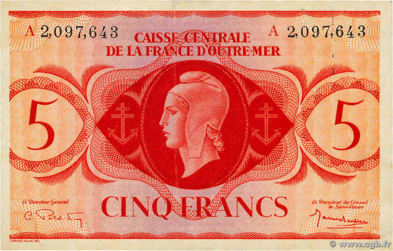 5 Francs FRENCH EQUATORIAL AFRICA  1943 P.15d XF