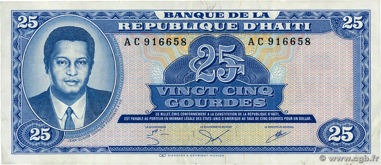25 Gourdes HAITI  1985 P.243a F+