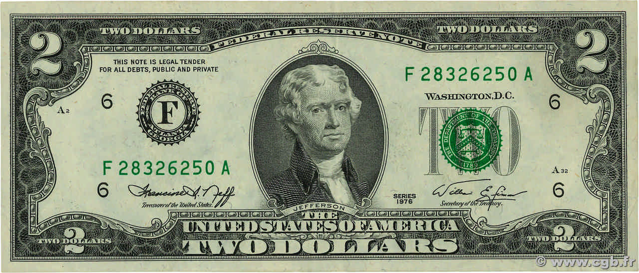 2 Dollars STATI UNITI D&nbsp;AMERICA Atlanta 1976 P.461 BB