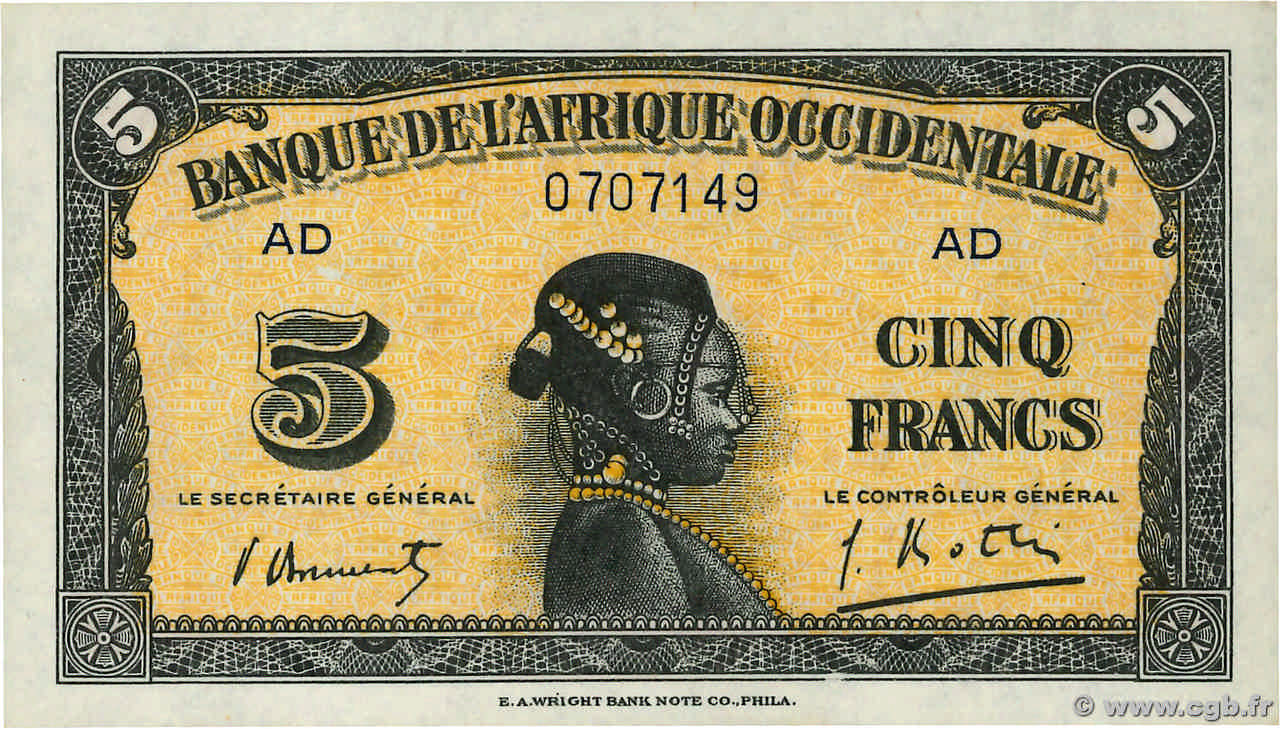 5 Francs AFRIQUE OCCIDENTALE FRANÇAISE (1895-1958)  1942 P.28b NEUF