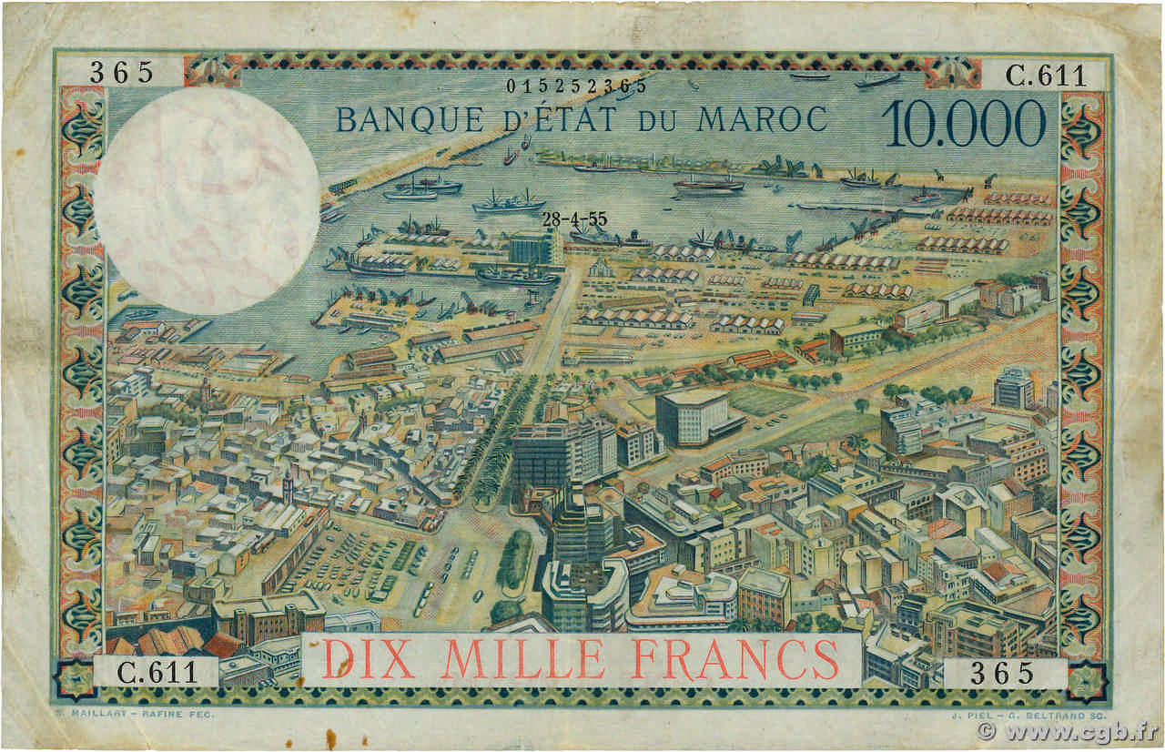 10000 Francs MAROC  1955 P.52 TTB